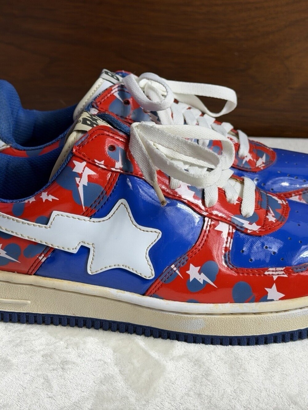 Bape Sta FS-001 Patent Leather Blue Red Cloud Camo Sneakers Mens Size 12 Rare